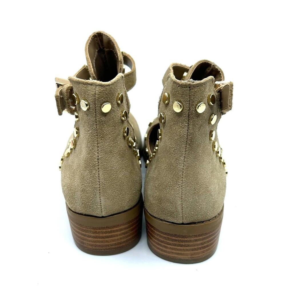 Carlos Santana Tan Suede Cutout Studded Ankle Boots Size 6.5M Low Booties - Picture 2 of 6